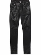 AMIRI - MX1 Skinny-Fit Distressed Leather-Panelled Coated Jeans - Black