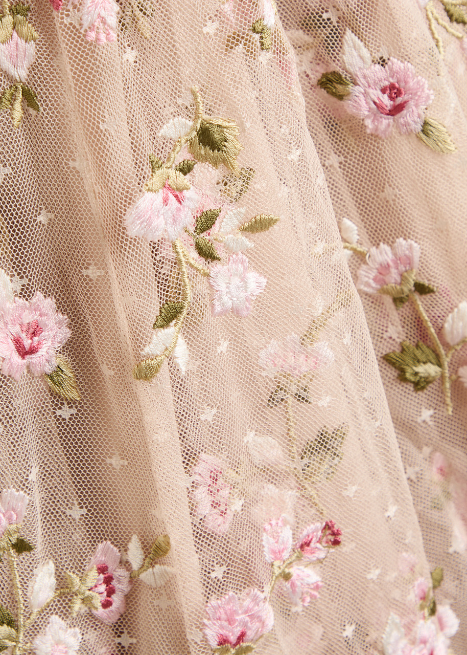 Needle & Thread Sylvia Rose Floral-embroidered Tulle Gown Light Pink