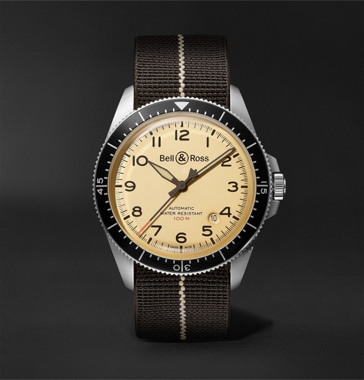 Photo: Bell & Ross - BR V2-92 Limited Edition Automatic 41mm Stainless Steel and Canvas Watch, Ref. No. BRV292-BEI-ST/SF - Neutrals
