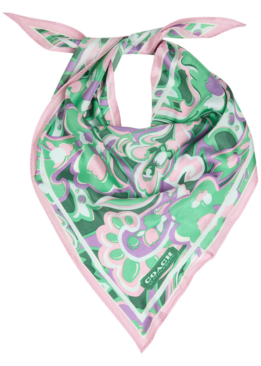 Coach Andrea Patterned Silk Triangle Scarf - Green - One Size