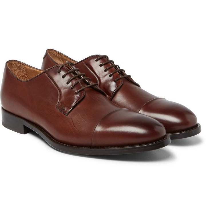 Photo: Paul Smith - Ernest Cap-Toe Polished-Leather Derby Shoes - Men - Brown