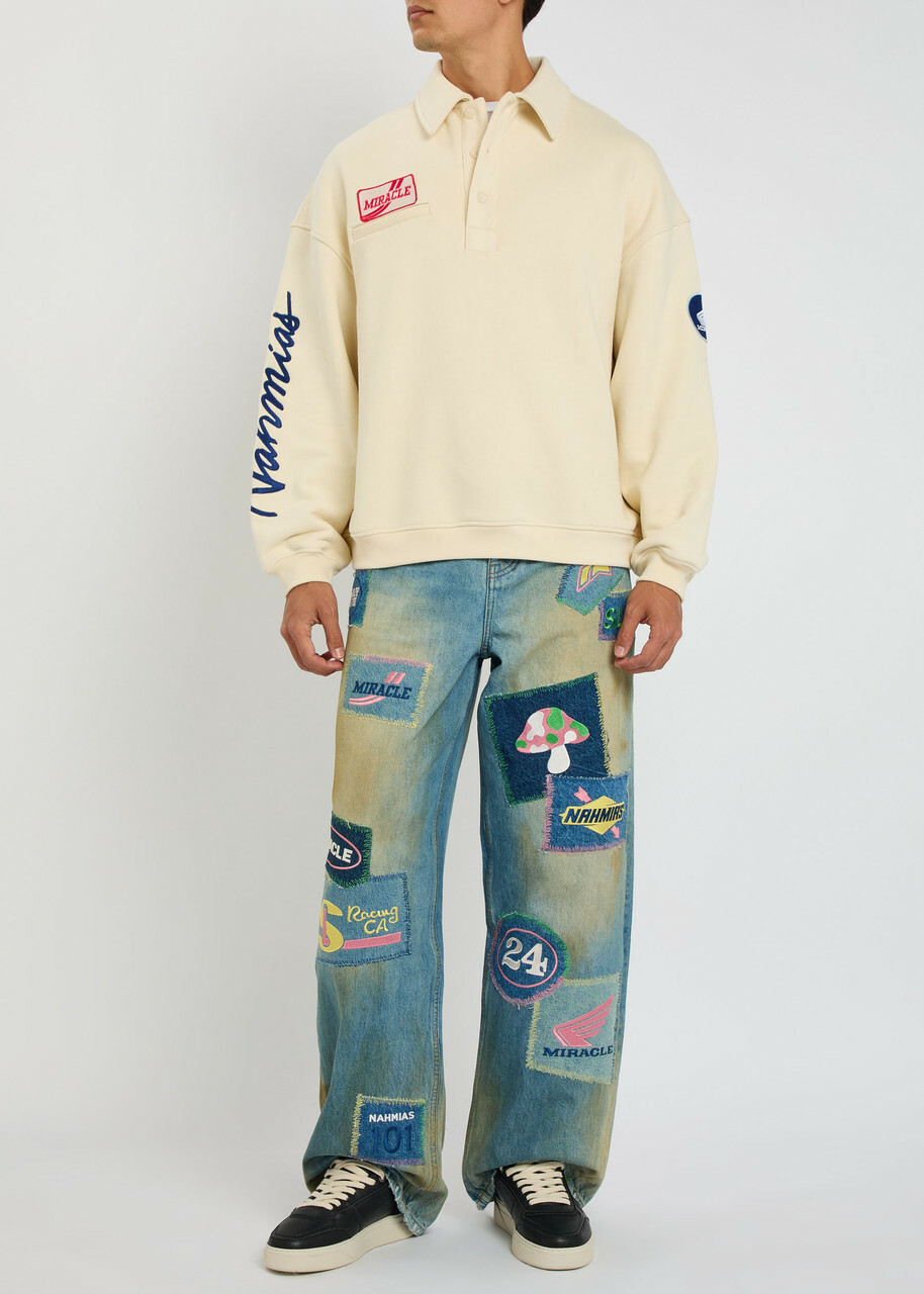 Nahmias Embroidered Cotton Polo Sweatshirt Off White