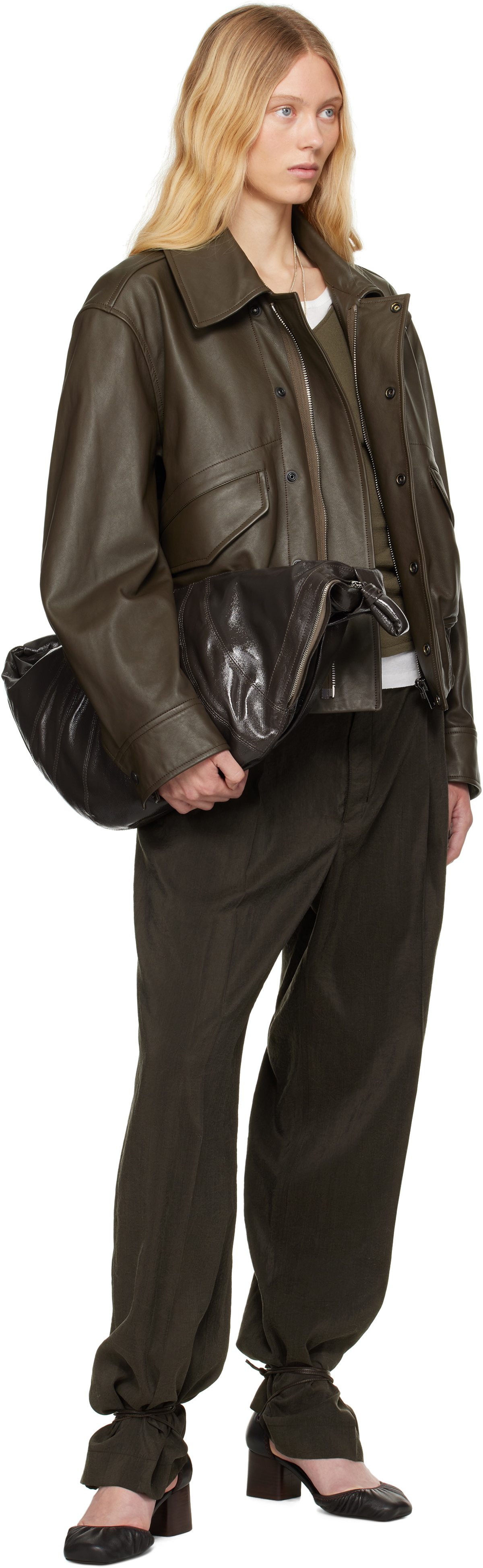 LEMAIRE Brown Soft Nappa Leather Jacket