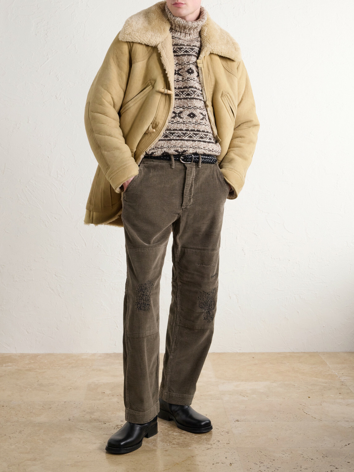 RRL - Straight-Leg Distressed Cotton-Corduroy Double-Knee Trousers - Brown