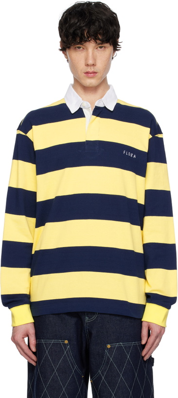 Photo: AFTER PRAY Yellow & Navy Stripe Jersey Rugby Polo