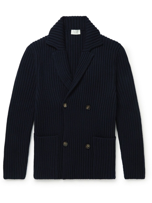 Photo: The Row - Double-Breasted Ribbed Merino Wool and Cashmere-Blend Cardigan - Blue