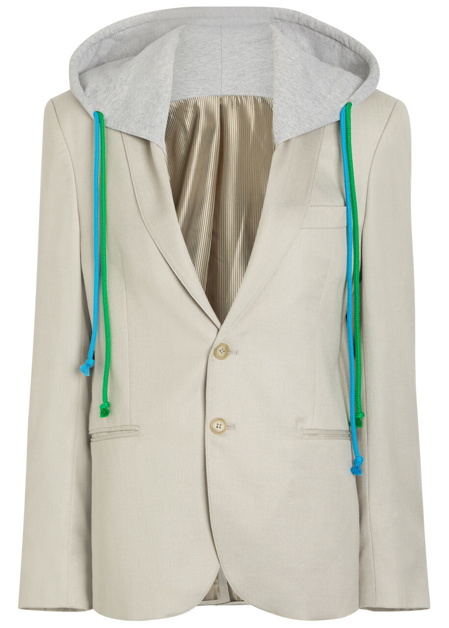 Bettter Layered Hooded Wool-bend Blazer Grey