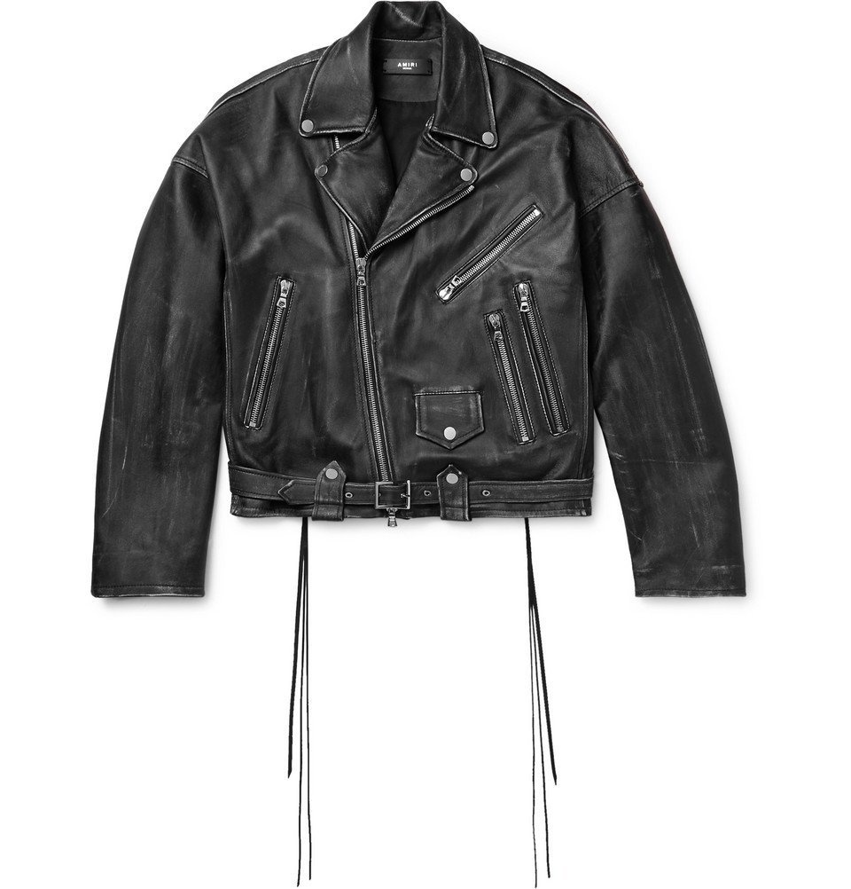 Photo: AMIRI - Cropped Distressed Leather Biker Jacket - Black