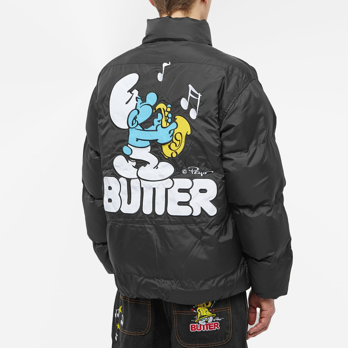 Butter Goods x The Smurfs Harmony Puffer Jacket in Black Butter Goods