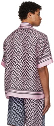 Versace Pink & Black Silk Signature Short Sleeve Shirt