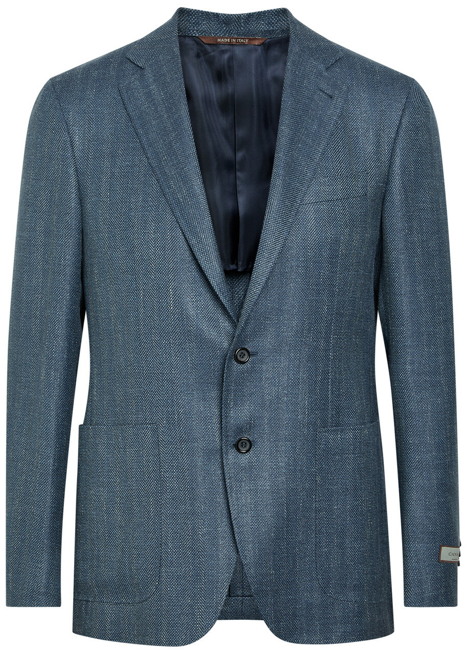 Canali Striped Wool and Silk-blend Blazer Blue