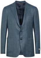 Canali Striped Wool and Silk-blend Blazer Blue