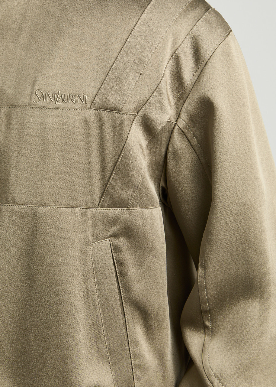 Saint Laurent Panelled Satin Bomber Jacket Green