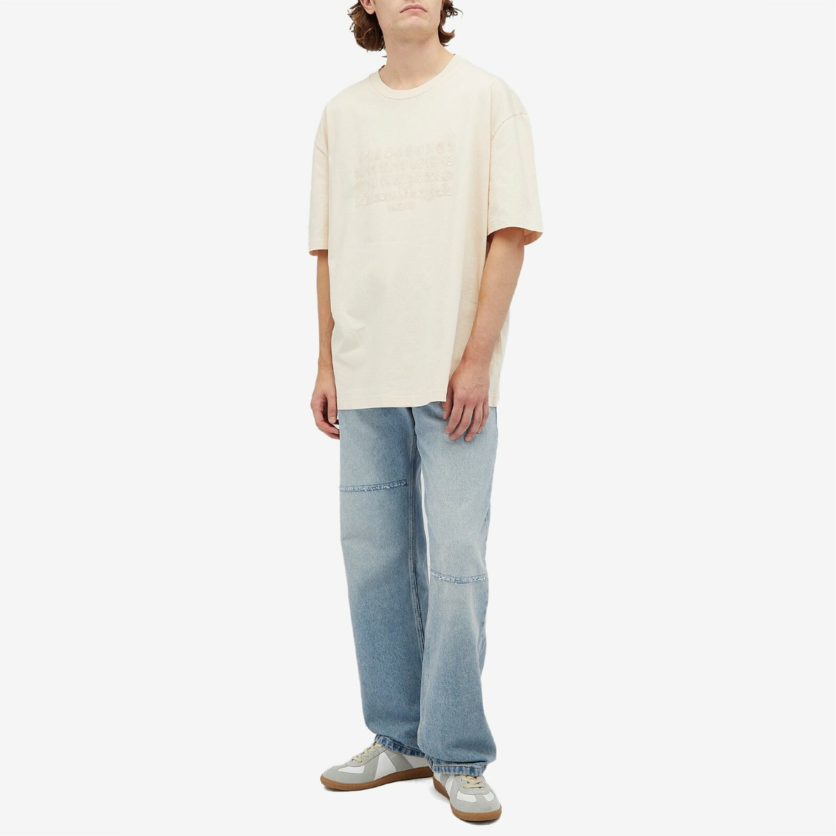 Maison Margiela Men's Number Embroidery T-Shirt in Beige Maison