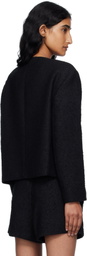 Pushbutton Black Collarless Tweed Jacket