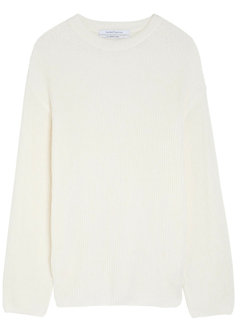 Another Tomorrow Open-knit Cotton and Linen-blend Jumper Off White