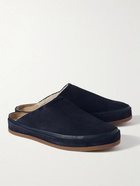 Mulo - Shearling-Lined Suede Slippers - Blue