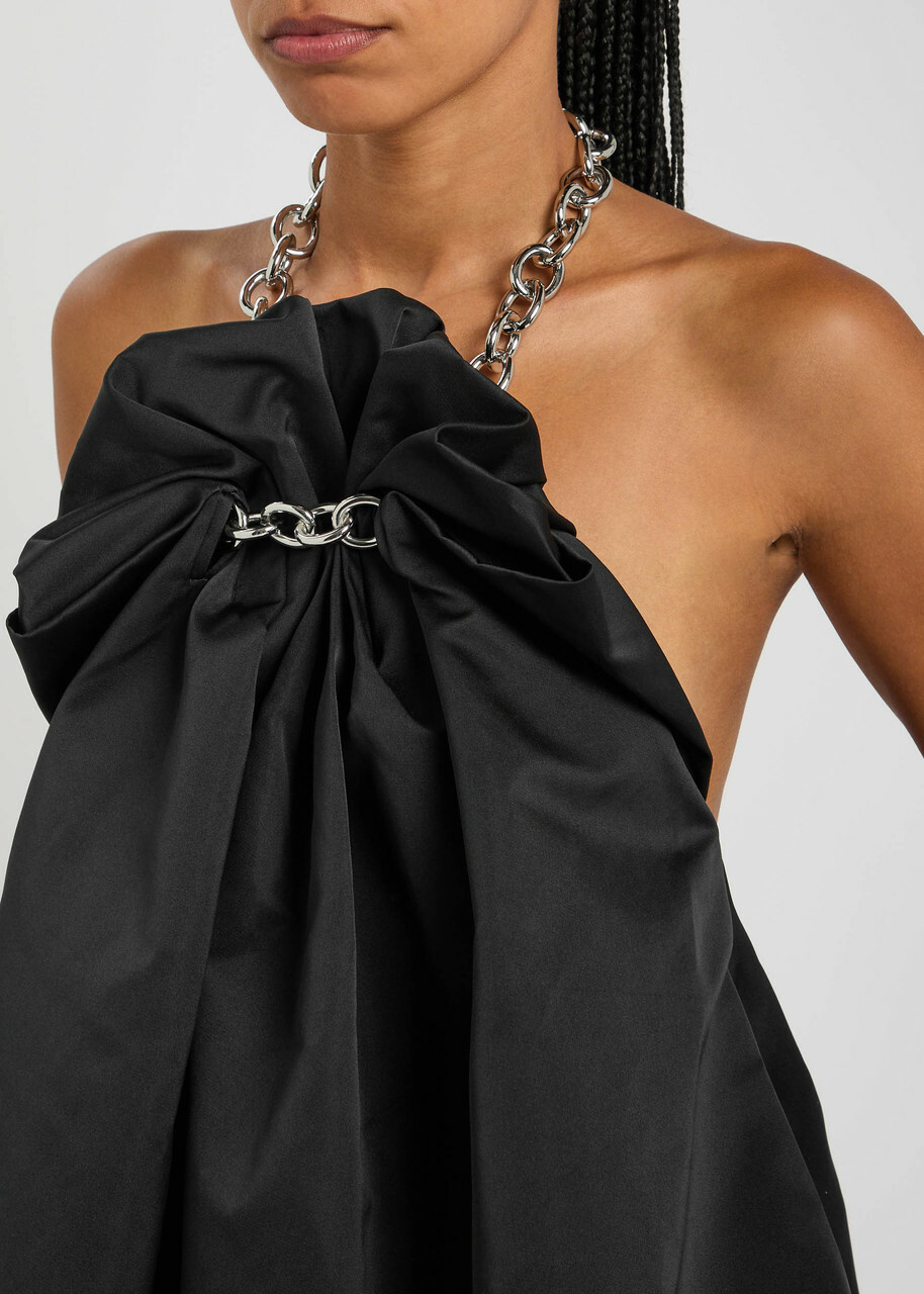 Simone Rocha Ruched Balloon Satin Mini Dress Black