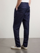 Slowear - Tapered Pleated Wool and Linen-Blend Trousers - Blue