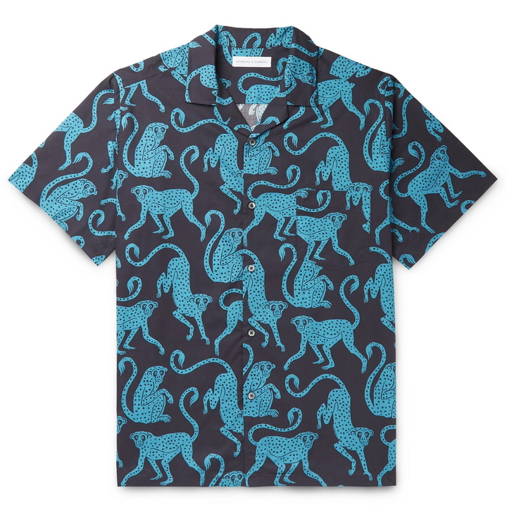 Photo: Desmond & Dempsey - Camp-Collar Printed Cotton Pyjama Shirt - Blue