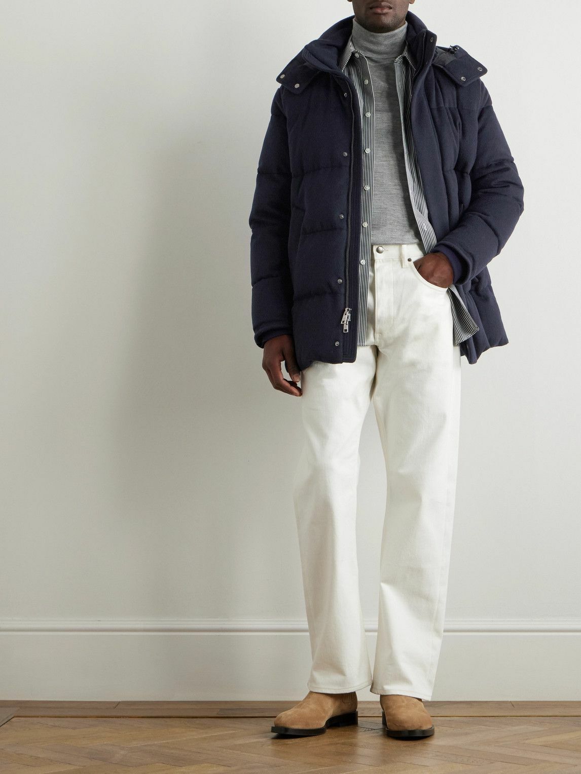Ralph Lauren Purple label - Quilted Brushed Wool-Blend Hooded Down Jacket - Blue