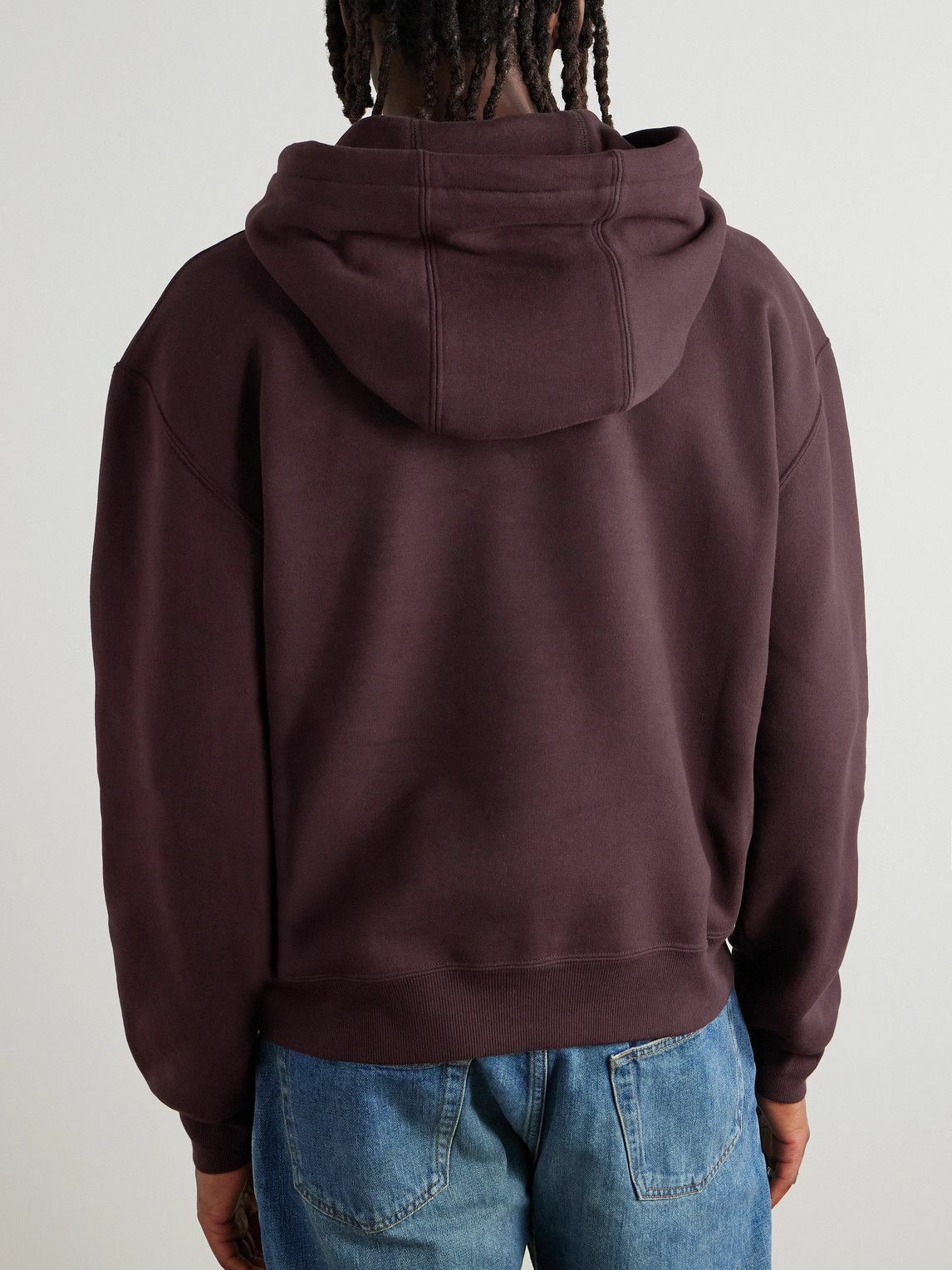 SAINT LAURENT - Logo-Embroidered Cotton-Jersey Hoodie - Brown
