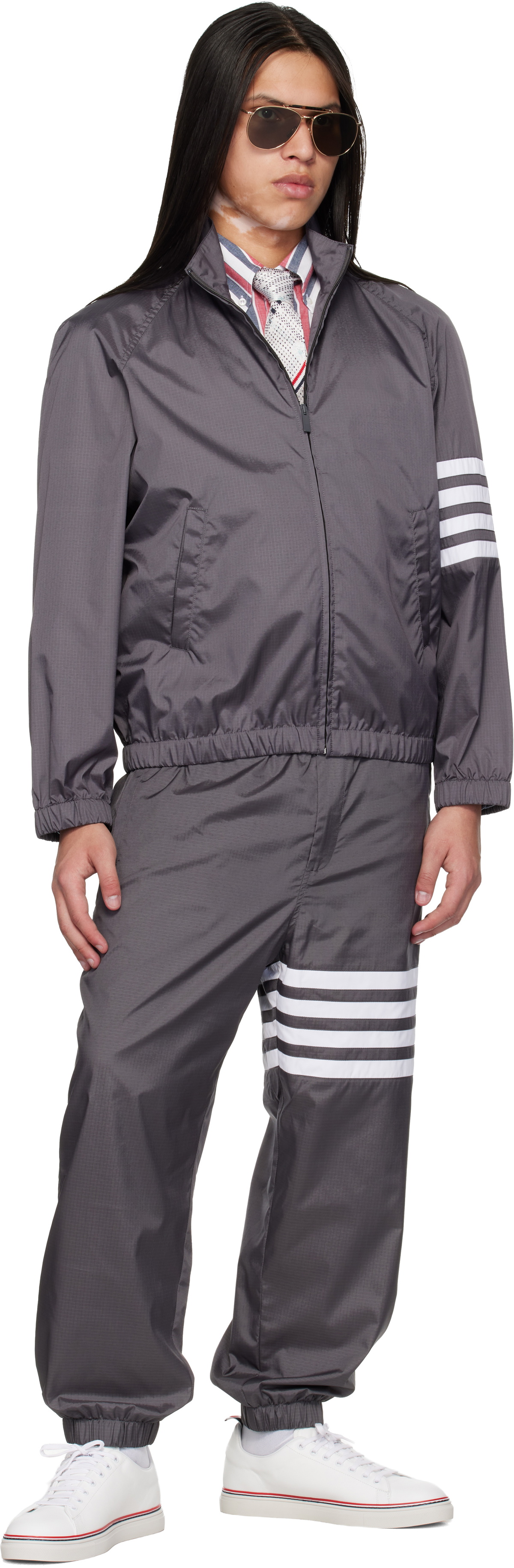 Thom Browne Gray Shiny Ripstop 4-Bar Track Pants