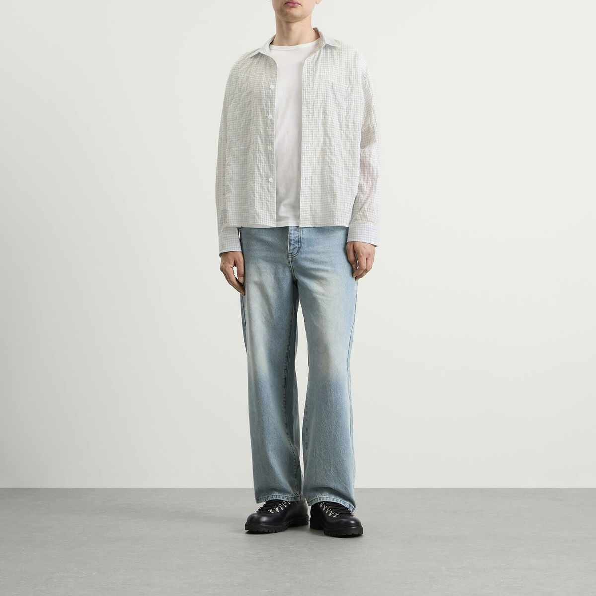 Ronning Men's Japanese Shirt in White Grid