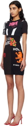 Marine Serre Black Upcycled Graphic T-shirts Minidress