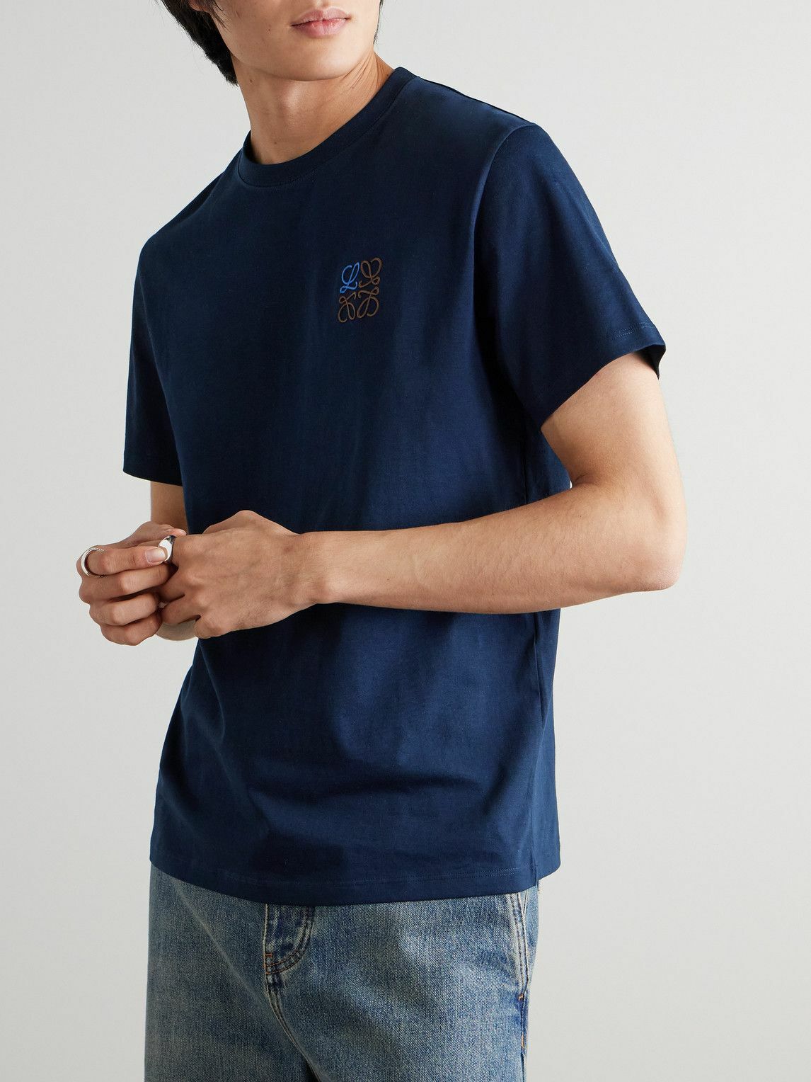 Tシャツ・カットソー Loewe Blu Navy Girocollo Maniche Corte Svasate. Cropped T-shirt in cotton Blue - LOEWE