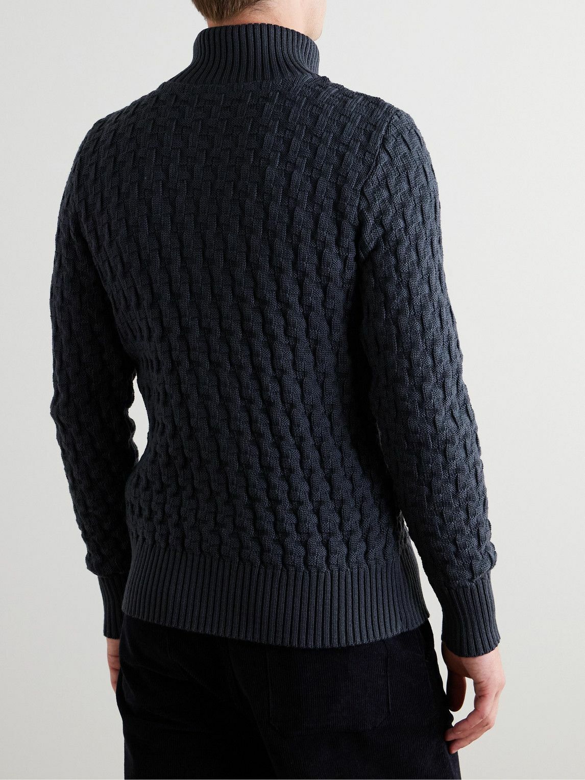 S.N.S Herning - Stark Slim-Fit Basketweave Virgin Wool Cardigan - Blue