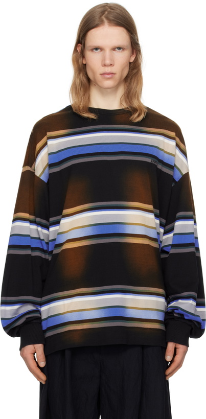 Photo: Juun.J Brown & Blue Washed Multi Stripe Long Sleeve T-shirt