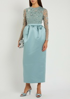 Huishan Zhang Starla Embellished Duchess Satin and Tulle Midi Dress Grey