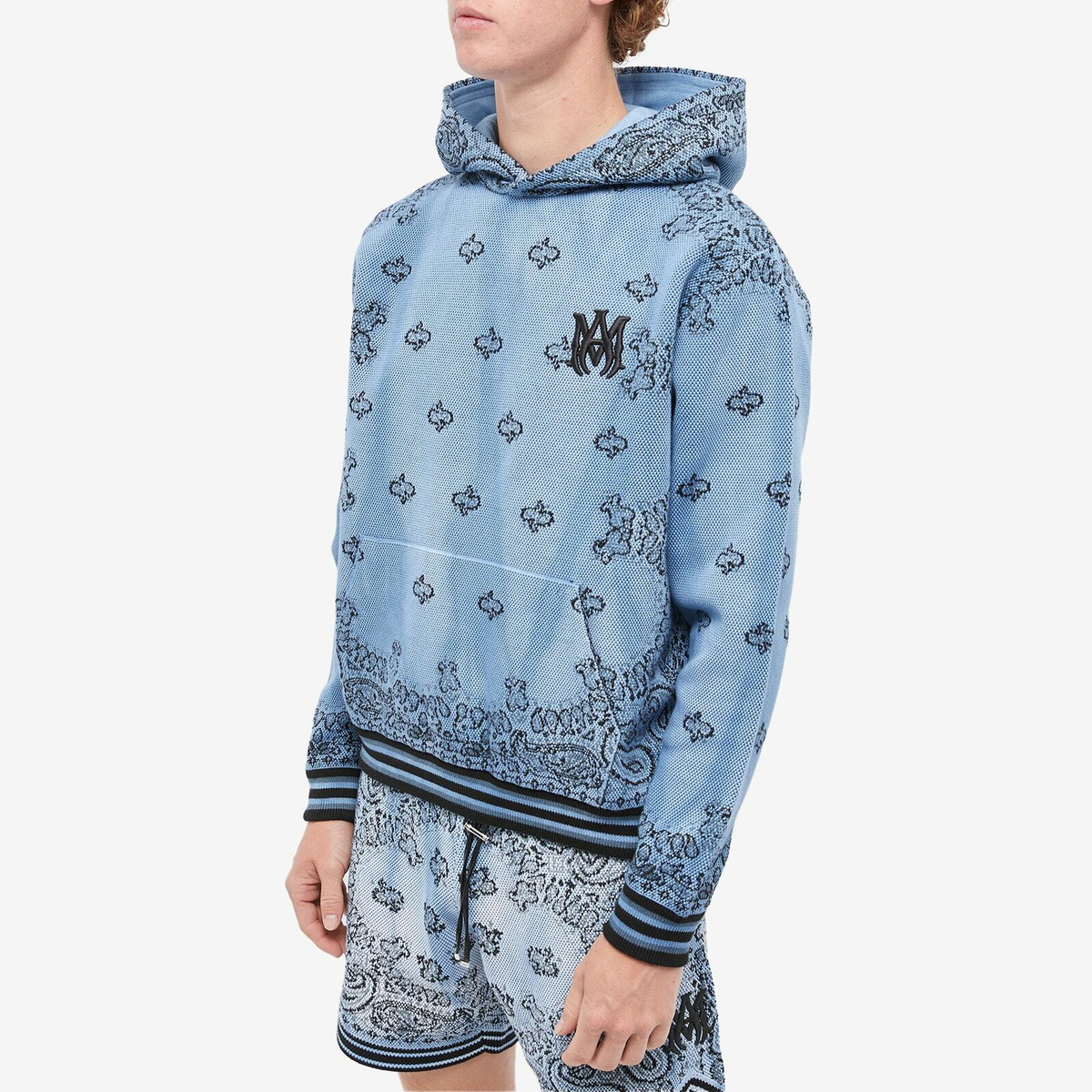 AMIRI Men's Bandana Knitted Basketball Hoody In Blue Fin Amiri