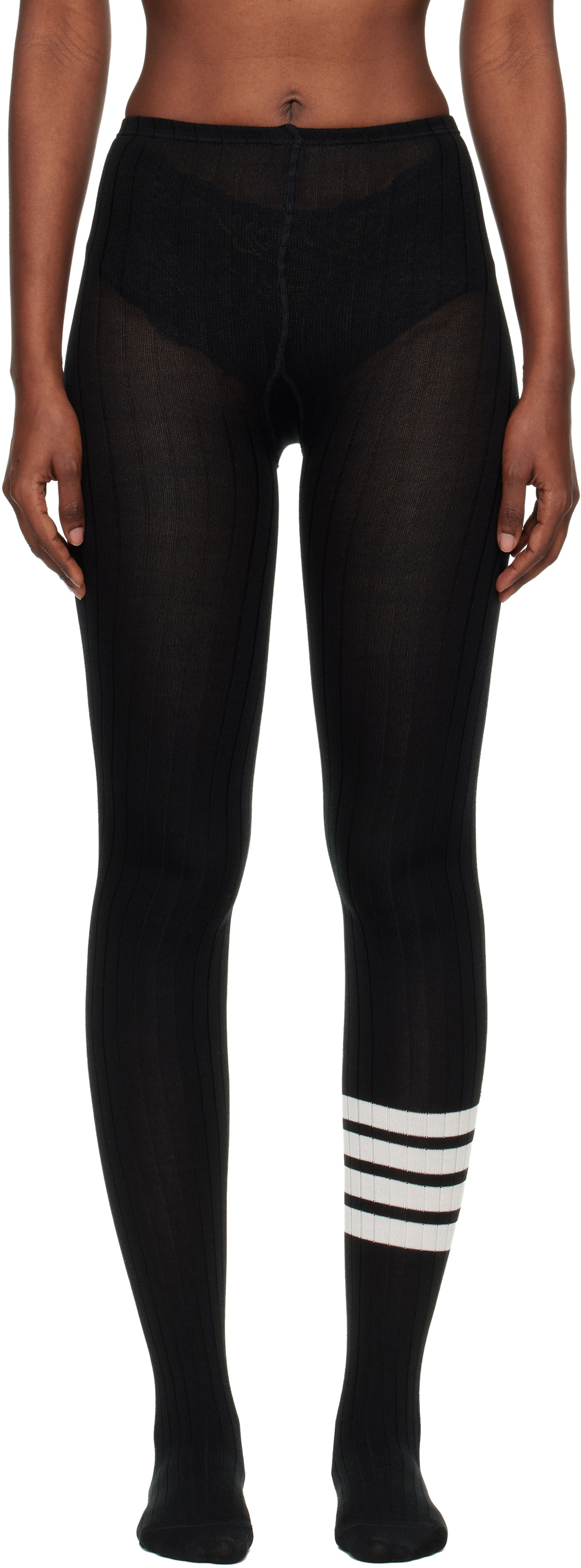 Thom Browne Black Opaque Rib 4-Bar Tights