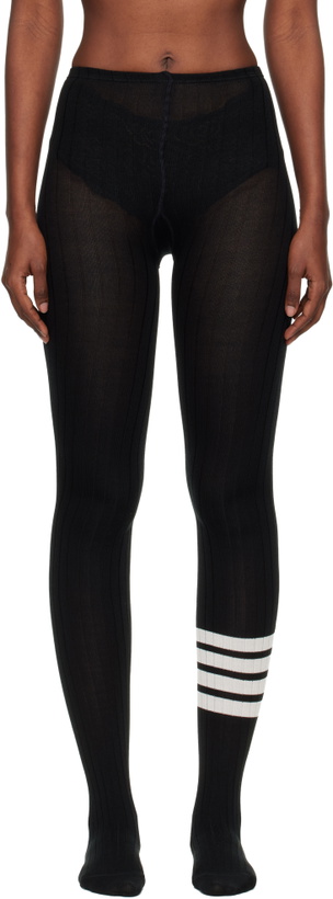 Photo: Thom Browne Black Opaque Rib 4-Bar Tights