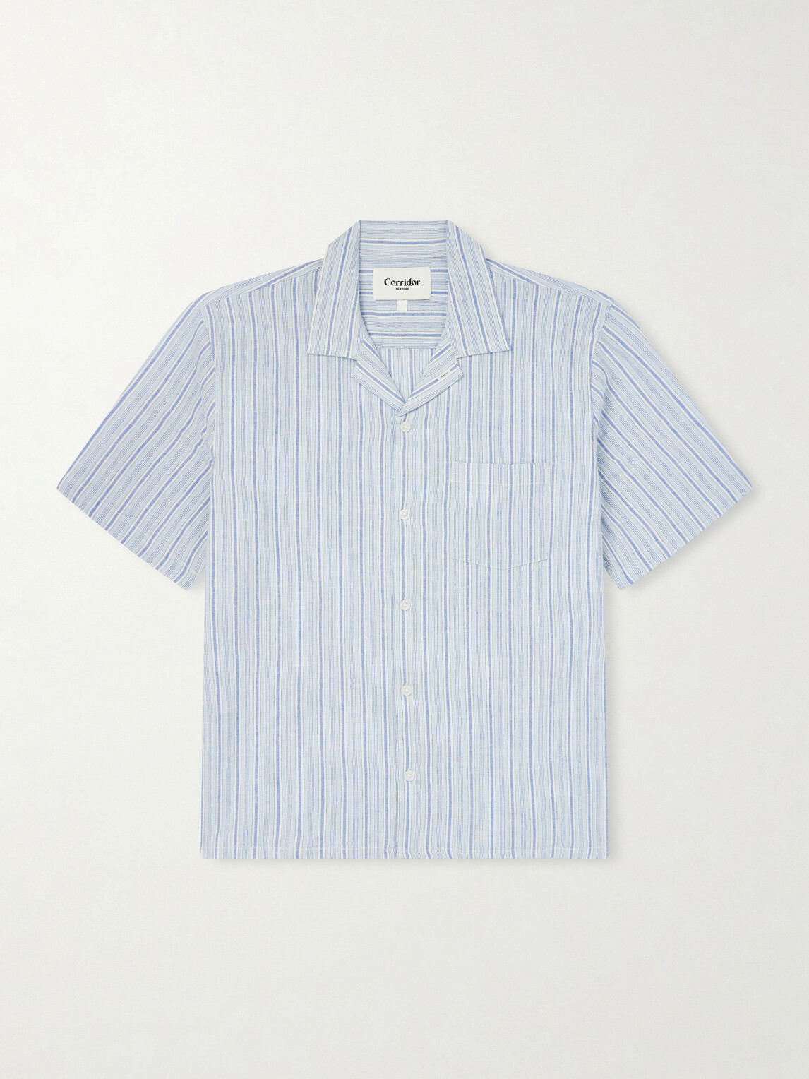 Corridor - Convertible-Collar Striped Cotton and Linen-Blend Shirt - Blue