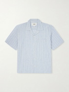 Corridor - Convertible-Collar Striped Cotton and Linen-Blend Shirt - Blue
