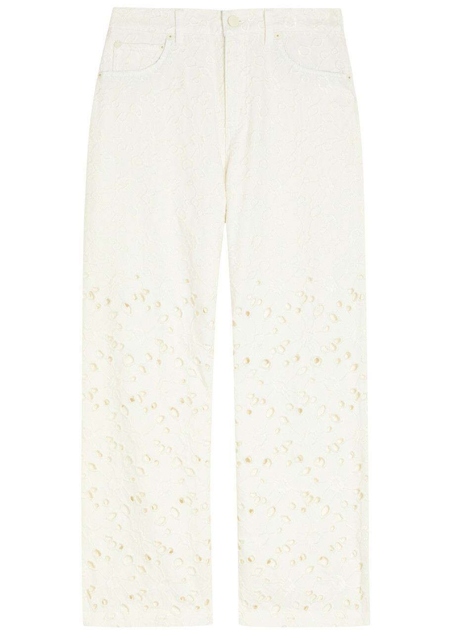 Alice + Olivia Chic Cutwork Embroidered Wide-leg Jeans White