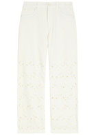 Alice + Olivia Chic Cutwork Embroidered Wide-leg Jeans White