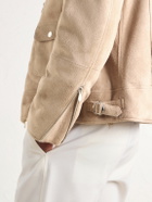 Brunello Cucinelli - Shearling-Trimmed Suede Leather Biker Jacket - Neutrals