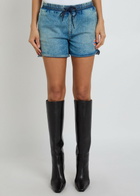 AN-Y1 Star Logo-embroidered Stretch-denim Shorts