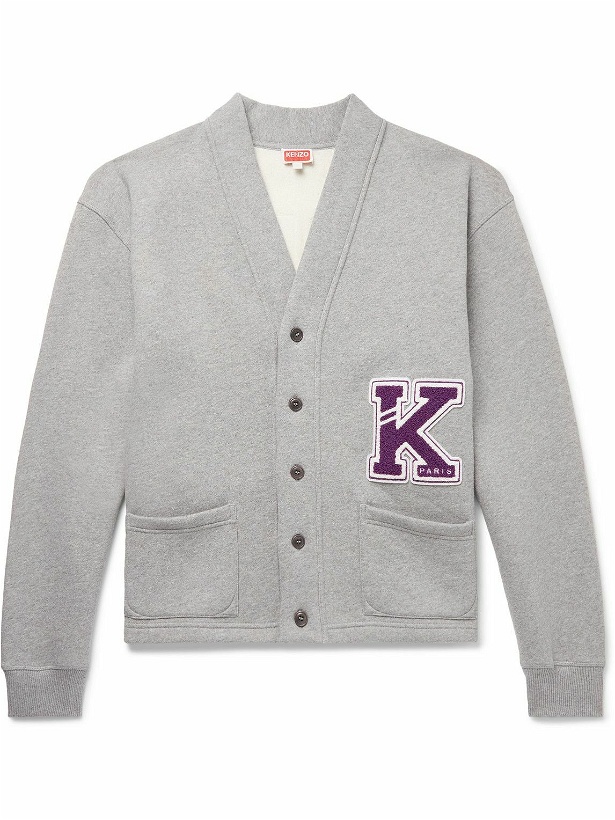 Photo: KENZO - Logo-Appliquéd Cotton-Jersey Cardigan - Gray