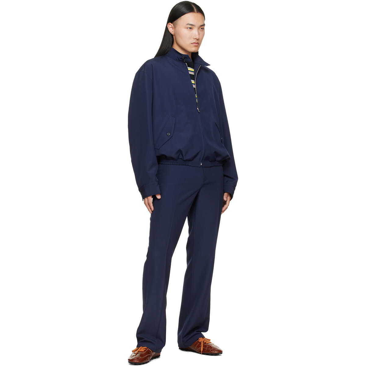 Marni Navy Embroidered-Logo Jacket