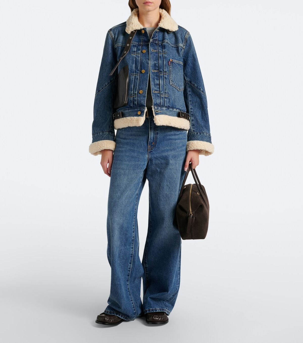Sacai Leather-trimmed denim jacket