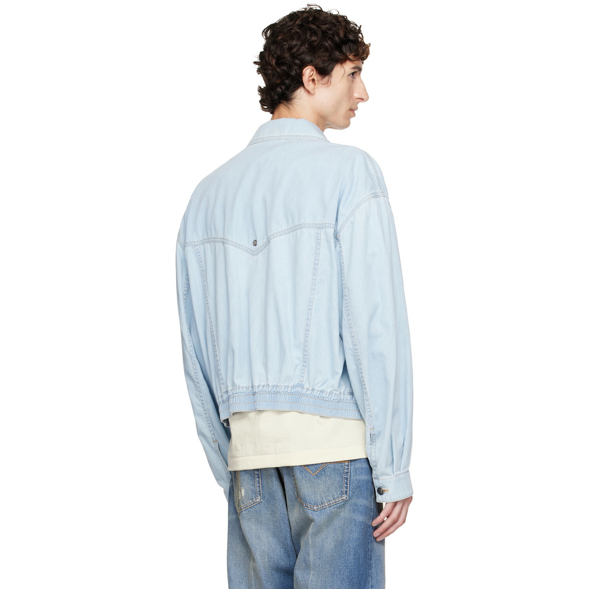 Versace Blue Chambray Denim Bomber Jacket