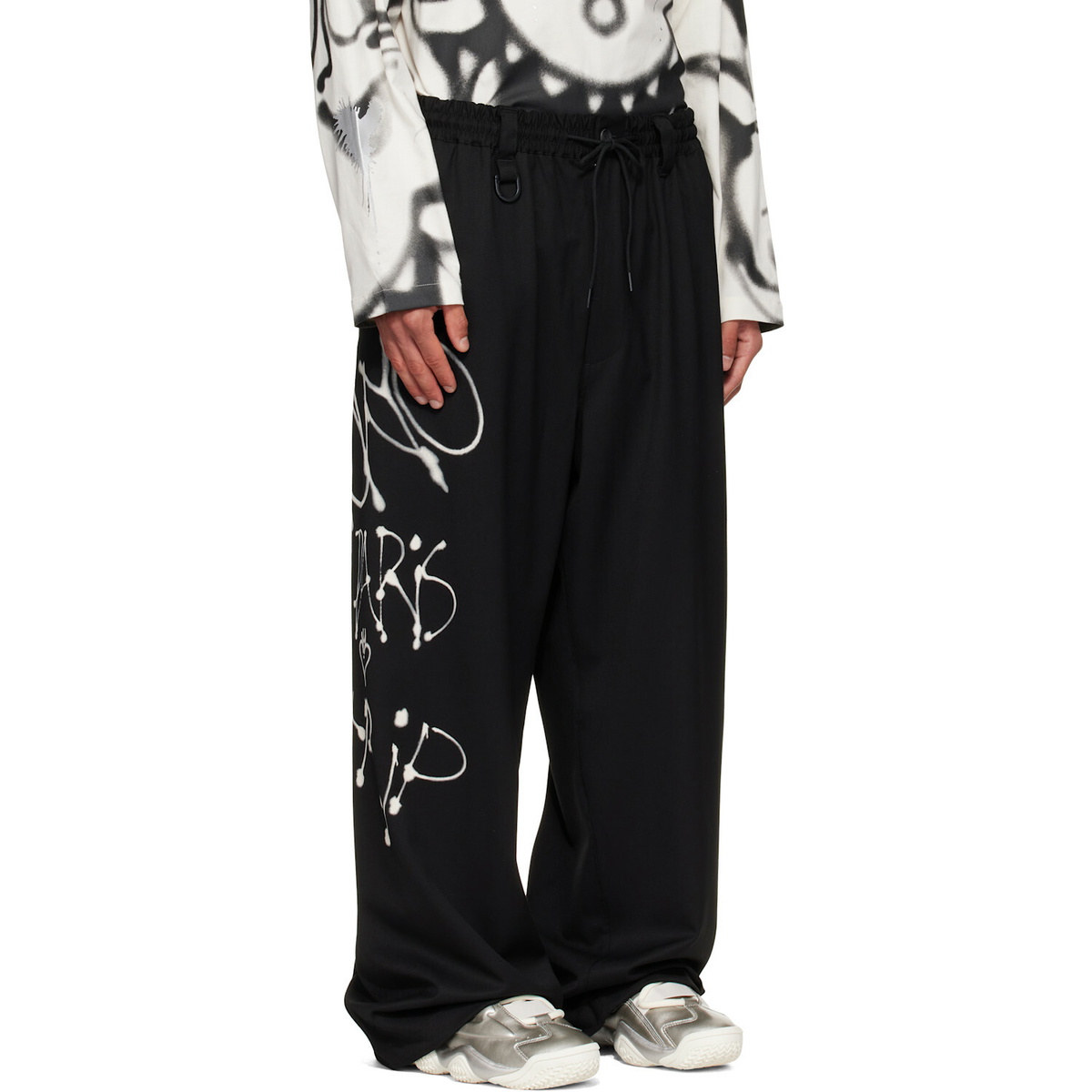 Y-3 Black Chito Edition Graphic Wide Wool Trousers