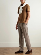 Zegna - Nubuck-Trimmed Cotton-Piqué Polo Shirt - Brown
