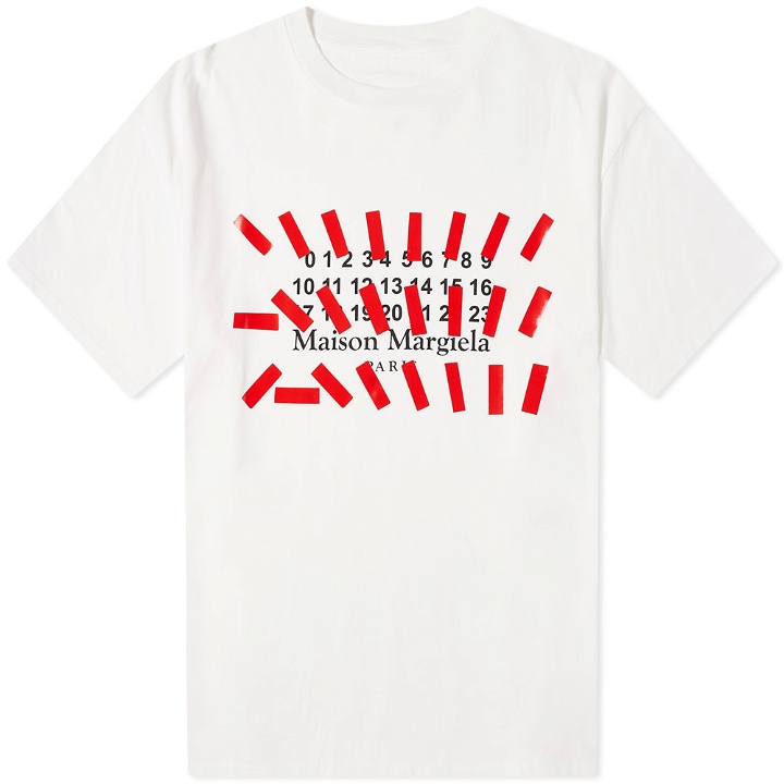 Photo: Maison Margiela Men's Tape Logo T-Shirt in Off White/Black/Red