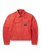 Willy Chavarria - Stockton Cropped Logo-Detailed Distressed Denim Jacket - Red